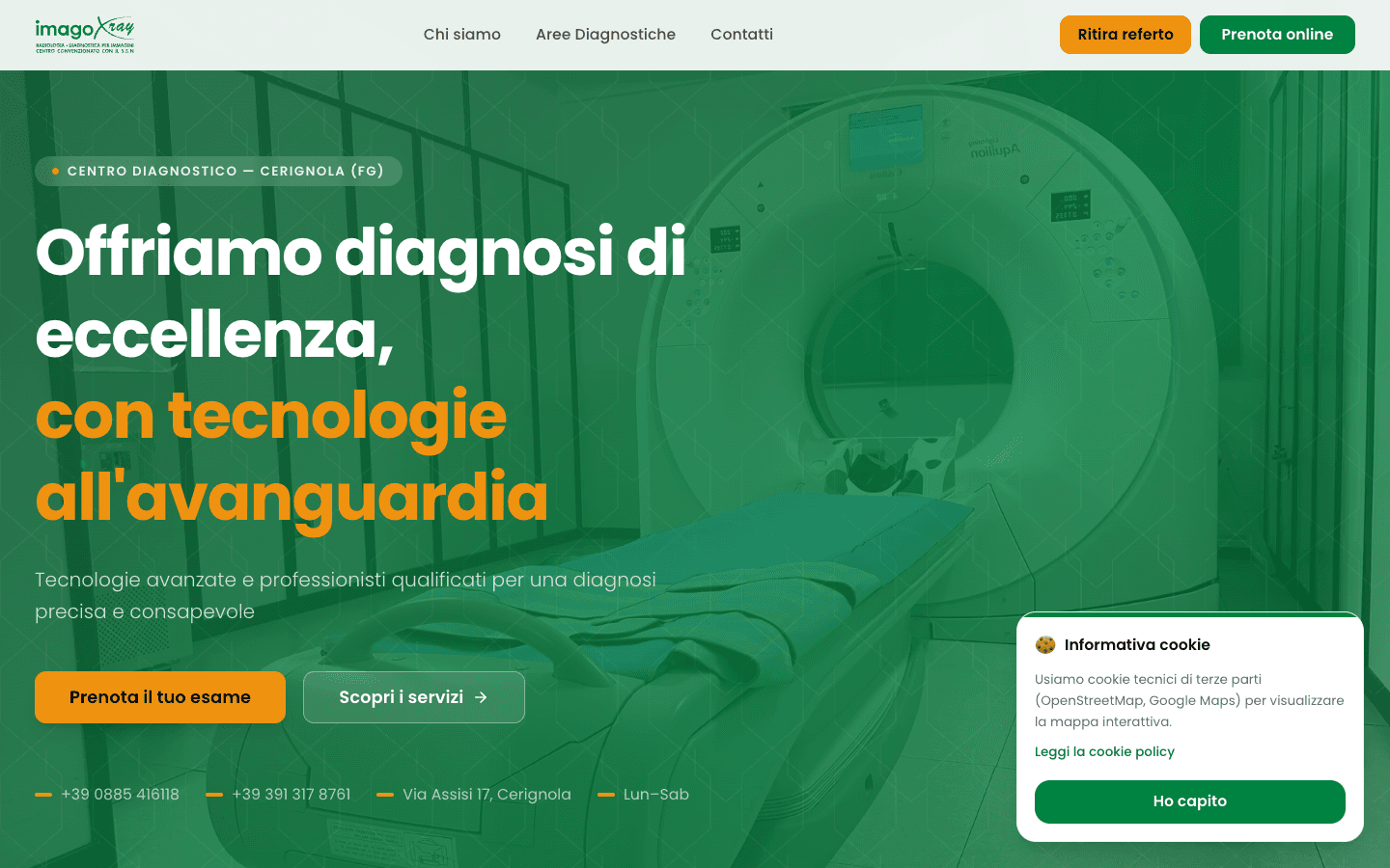 Homepage imagoxray.it: centro diagnostico per immagini a Cerignola con tecnologie all'avanguardia